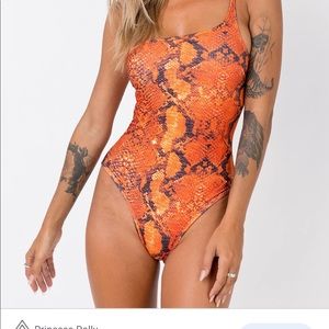 Orange snakeskin bodysuit